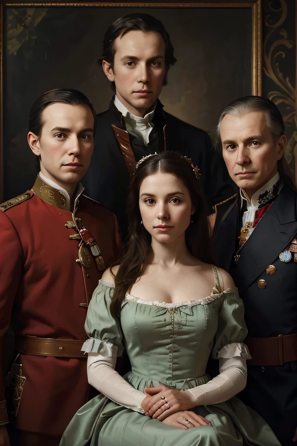 there are many people that are posing for a picture together, royal portrait painting, royal portrait, realistic renaissance portrait, inspired by John Singleton Copley, masterpiece portrait, historic portrait, renaissance digital painting, inspired by Samuel Washington Weis, portrait masterpiece, renaissance portrait, family portrait, ceremonial portrait, gilbert stuart style, presidential portrait, in style of norman rockwell