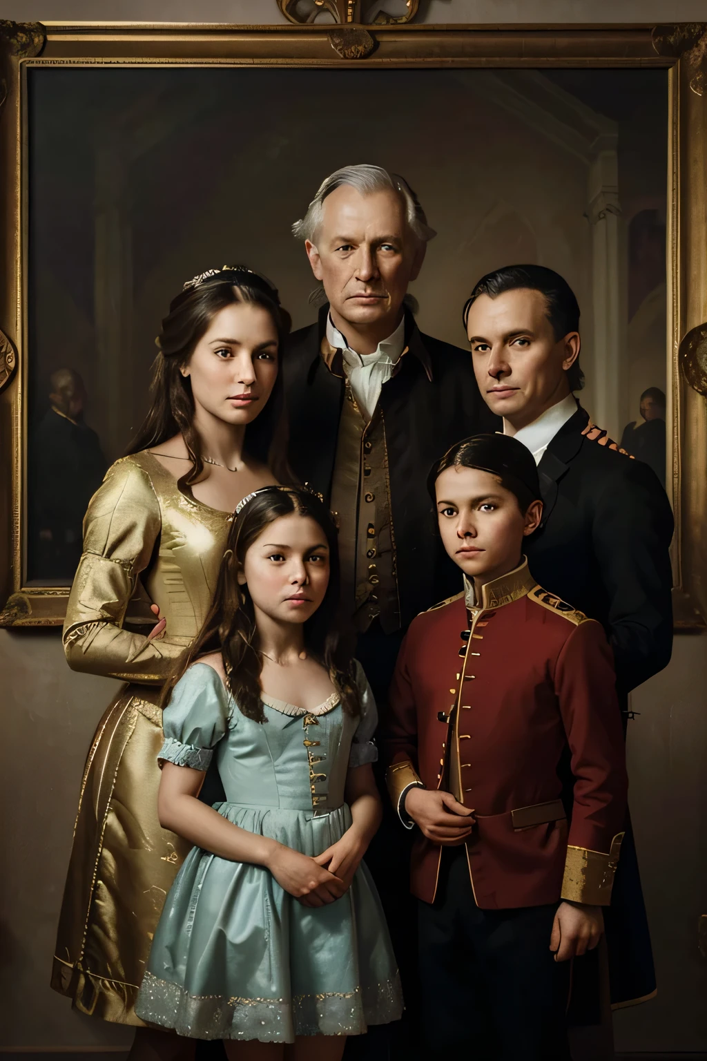 there are many people that are posing for a picture together, royal portrait painting, royal portrait, realistic renaissance portrait, inspired by John Singleton Copley, masterpiece portrait, historic portrait, renaissance digital painting, inspired by Samuel Washington Weis, portrait masterpiece, renaissance portrait, family portrait, ceremonial portrait, gilbert stuart style, presidential portrait, in style of norman rockwell