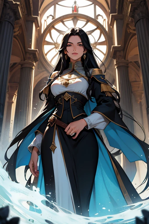 Italian girl, 25 years old, very long black hair, medieval fantasy sorceress
