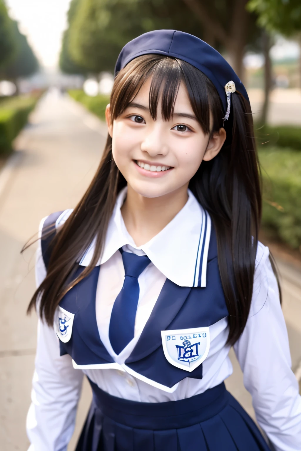 A 16-year-old high school student who is as cute as an idol、High 、Cleavage、Uniforms with a design that exposes breastini skirt、Young cute face、Smiling Kindly、whole body、RAW Photos、Genuine、Real、realism、Raw photo、High resolution、Life、No copyright notice