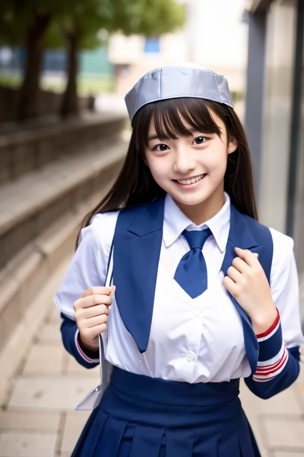 A 16-year-old high school student who is as cute as an idol、High 、Cleavage、Uniforms with a design that exposes breastini skirt、Young cute face、Smiling Kindly、whole body、RAW Photos、Genuine、Real、realism、Raw photo、High resolution、Life、No copyright notice