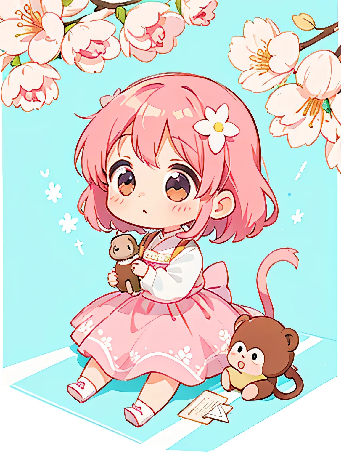 momoko Sakura style, Kawaii Design, The most beautiful girl of all time、Chibi, monkey, 