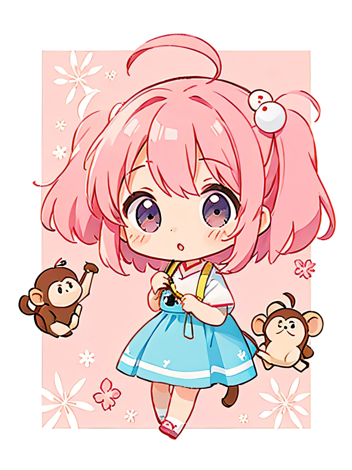 momoko Sakura style, Kawaii Design, The most beautiful girl of all time、Chibi, monkey, 