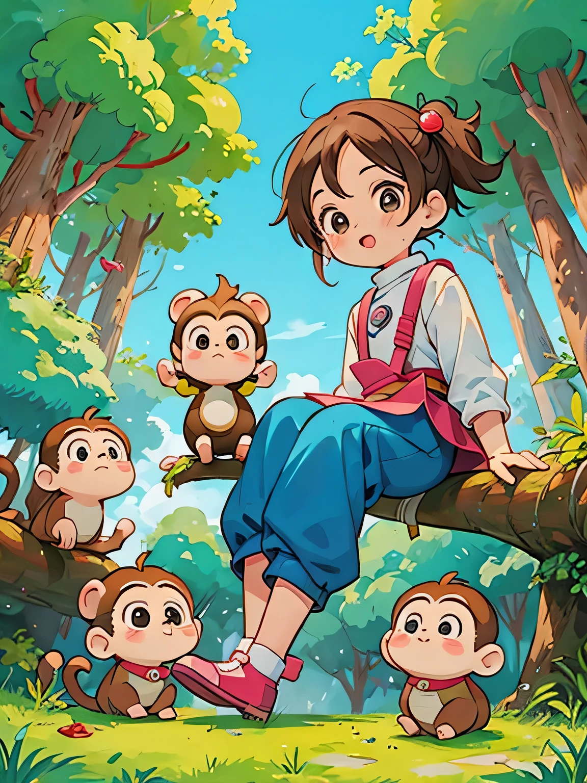 Akira Toriyama style, Kawaii Design, The most beautiful girl of all time、Chibi, monkey, monkey Forest