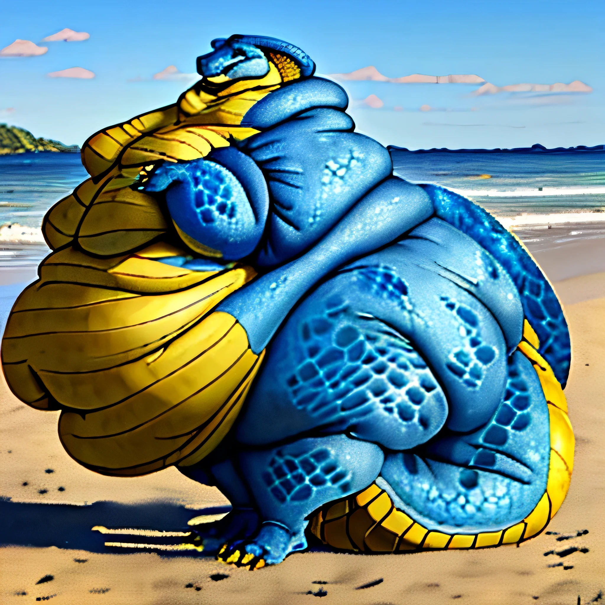 solo, male,, (male rattlesnake):1.3, large tail, mane, corpulent and obese arms and legs, rotund obese and corpulent flabbyhands and feet, obese and corpulent fingers and toes, on the beach, photorealistic, 8k hd, (wide dynamic range, hdr), by (by Pino Daeni, (by ruaidri), by virtyalfobo), (best quality, masterpiece:1), rattlesnake, (blue backside scales: 2, yellow belly scales:2), male, (obese flabby sagging pillowy arms), (sagging overhang:1.3), (masterpiece 4k 8k:1.1), (overweight:1.5, obese:1.5), (big fat belly, saggy, flabby. folds, belly rolls), (big and wide round flabby and saggy fat ass cheeks), (big pillowy obese and round man boobs), ((flabby obese love handles)), folds, (cellulite:1.3), ((stretchmarks)), ((standing)), (fat neck:1.3, double chins) ((obese pillowy thighs:1.4, fat flabby thighs, obese and corpulent legs, obese and flabby hips:1.3)) (legs rubbing together), solo, standing on the beach, full body view,