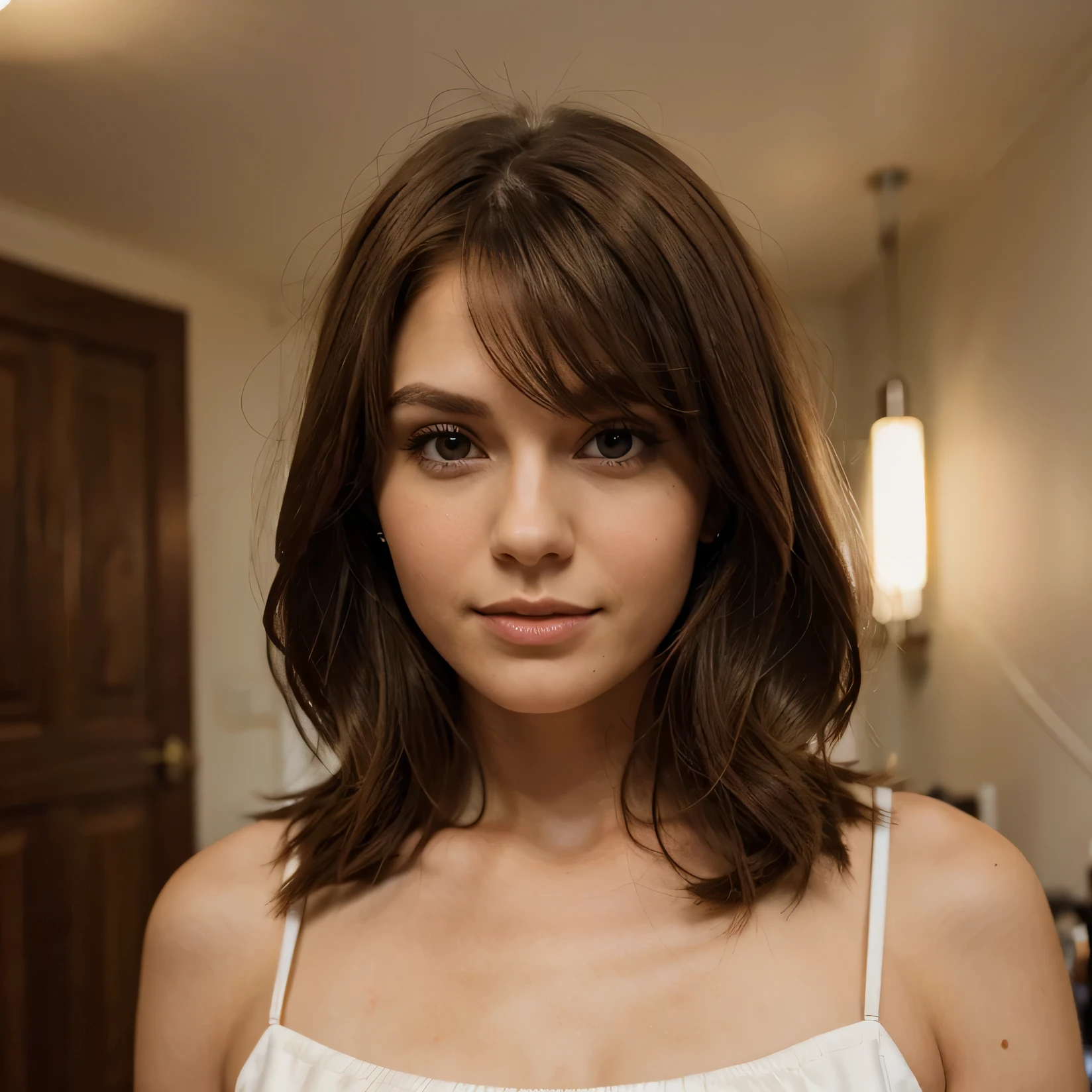 Woman, Oval face, fair, brown medium length hair