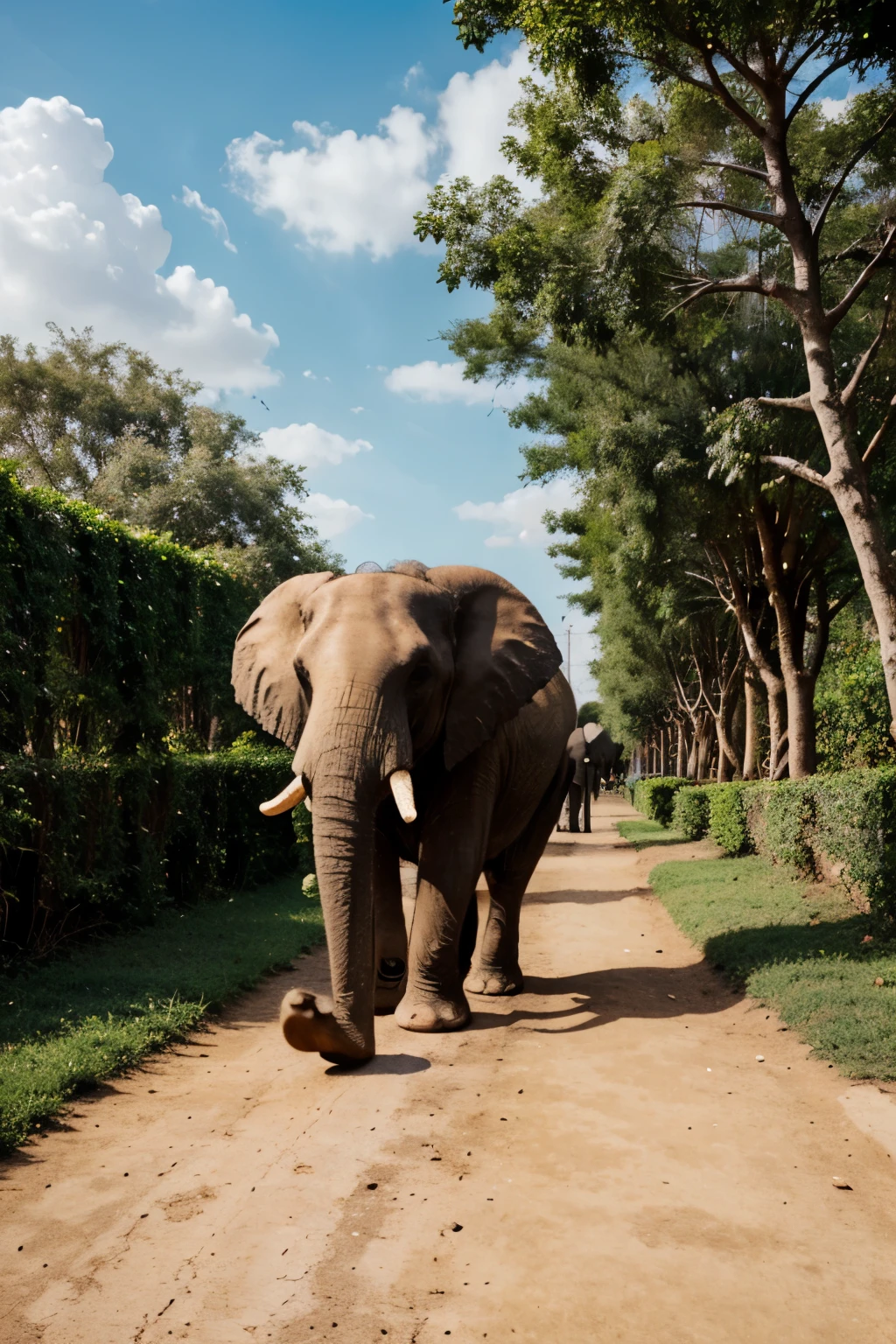 an elephant walking in a pathway line art, cartoon character, 3d style, high-quality, coloring book, hand-draw, lineart