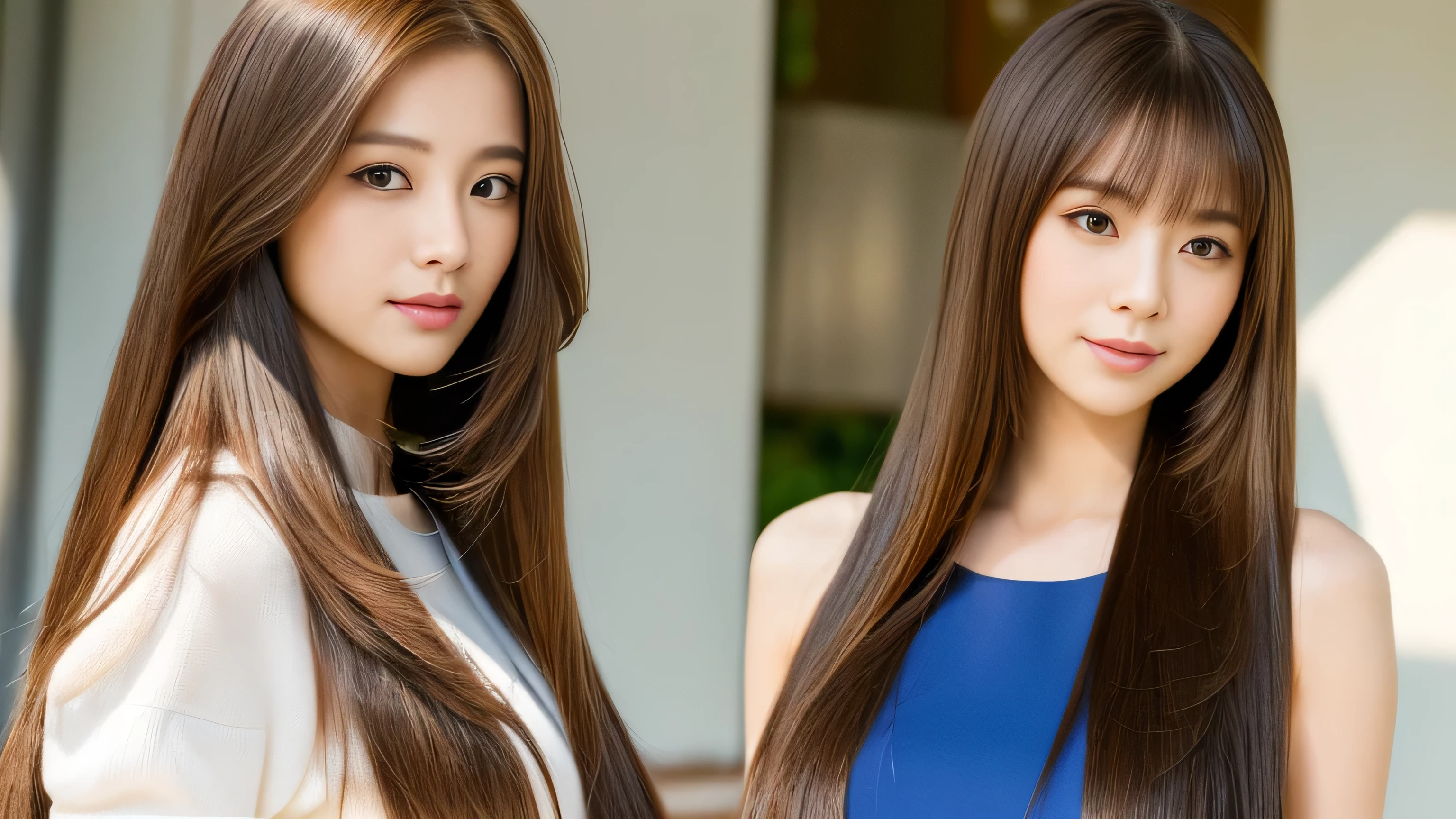 (((Photographing two people at the same time:1.4))) (two women with Long brown hair posing for a picture, Thin and shiny hair, Ulzzang, long and straight hair of brown color,, Brown long hair, beautifulgemini portrait, Brown long hair, beautifulgemini, Long Hair, Smooth Hair, Flowing brown hair, With the same hairstyle, Long, flat hair, Long brown hair, Attractive long hair, Beautiful brown hair Two women with long brown hair posing for a photo, Digital Art inspired by Wang Duo, tumbler, Digital Art, Thin and shiny hair, Ulzzang, long and straight hair of brown color,, Brown long hair, beautifulgemini portrait, Brown long hair, beautifulgemini, Long Hair, Smooth Hair, Flowing brown hair, With the same hairstyle, Long, flat hair) ((Both are random poses that show as much back and hair as possible.:1.8)) ((Both beautiful 24 year old hair models with long black hair, girl with super Very long hair that reaches down to the ankles, extremely Very long hair that reaches down to the ankles, Very long hair that reaches down to the ankles,Very long hair that reaches down to the ankles , Flowing Hair, very Very long hair that reaches down to the ankles, Very long hair that reaches down to the anklesgirl,Very long hair that reaches down to the ankles , flowing light brown hair, length Hair windy, Very long light brown hair, flowing light brown hair,Incredibly straight long-lasting hair, Abnormally long hair!!!! Her highest quality!!!! hair is long and straight., very long light brown hair that reaches down to the ankles, highest quality light brown hair , , Highest quality long straightなVery long hair that reaches down to the ankles straight, beautiful, High quality hair, Very long hair that reaches down to the ankles and highest quality straight light brown hair, straight, highest quality light brown hair, Perfect silky straight hair of the highest quality, straight, highest quality light brown hair , lengthLight brown hair straight hair, length, Thick and voluminous light brown hair Her hair is long and straight, Very long light brown hair, Abnormally long and extremely long light brown hair, very long, straight, Light brown hair that reaches down to her ankles, Abnormally very long straight, beautiful hair of the highest quality, length Hair, length, straight light brown hair ,Extraordinarily very long light brown hair that lasts forever and free straight light brown hair , straight light brown hair)) (Both bangs are perfect.:1.3) (Japan's most sexy and beautiful 24-year-old beauty model) (Both stare at the viewer with a very captivating expression...) ((highest quality)), ((masterpiece)), (Familiar) (Get used to it) Perfect Face (BothHer skin is a typical Japanese skin color. And very detailed) (Both big breasts:1.3) (Both She is wearing a beautiful shiny white camisole.) (Both She has a beautiful face and a typical Japanese figure...., Narrow eyes) (Both She has perfect beautiful and sexy makeup and face Lipstick is light red A solid eyeliner) ((Rich 1.4)) (Very detailed)