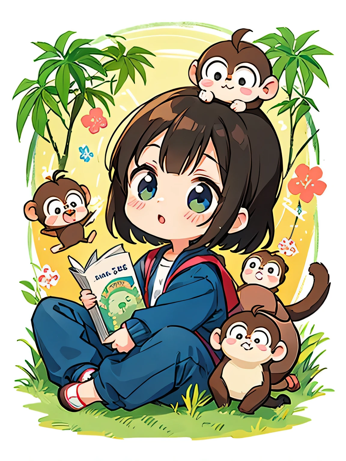 Ai Yazawa style, Kawaii Design, Chibi, monkey, monkey Forest