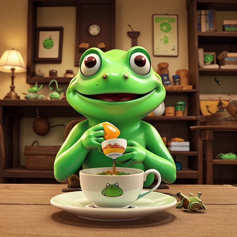 Frog having a cup of tea 