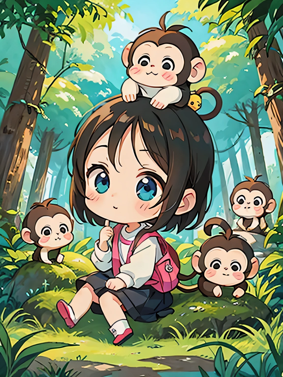Ai Yazawa style, Kawaii Design, Chibi, monkey, monkey Forest