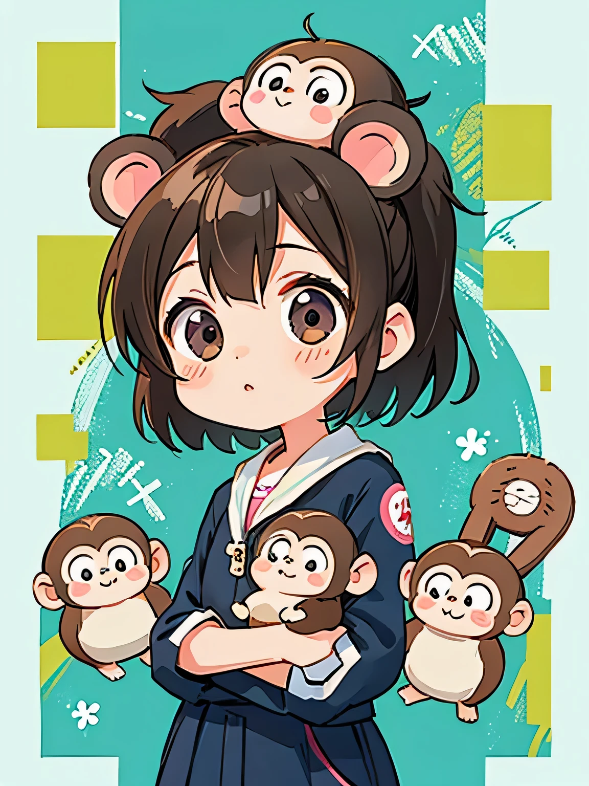 Ai Yazawa style, Kawaii Design, Chibi, monkey, monkey Forest