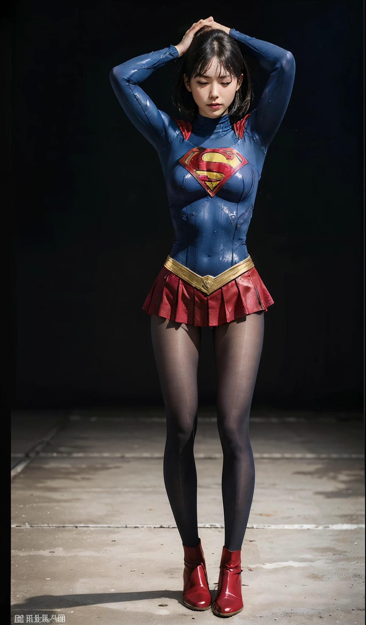 No background、(((Always spitting blood from the mouth)))、(((Always bleeding from the mouth)))、(((sweating)))、(((Sweaty)))、(((I'I'm always sweating)))、(((tolerates heat)))、(((Beautiful legs in black tights.)))、(((Legally expressing painful beauty)))、((((Make the most of your original images)))、(((体にぴったりフィットするSupergirl Costume)))、(((Supergirl Costume)))、(((short and beautiful hair)))、(((suffering)))、(((Please wear black tights....、Wear red boots)))、((Best image quality、8k))、((Highest quality、8k、masterpiece:1.3))、(((Preserve background )))、Sharp focus:1.2、Beautiful woman with perfect figure:1.4、Slim Abs:1.2、Wet body:1.5、Highly detailed face and skin texture、8k