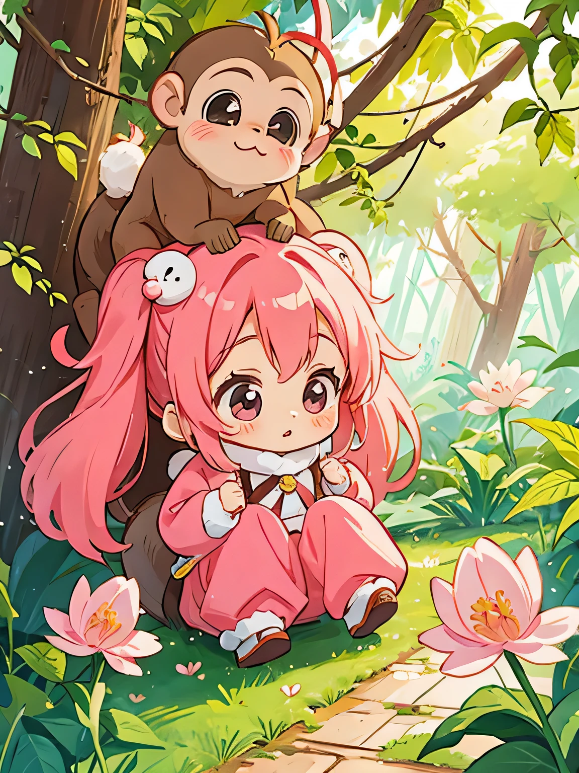 Momoko Sakura style, Kawaii Design, monkey, monkey Forest