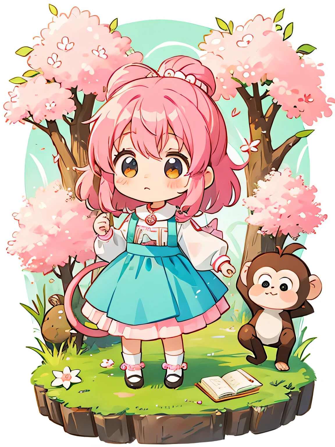Momoko Sakura style, Kawaii Design, Chibi monkey, monkey Forest