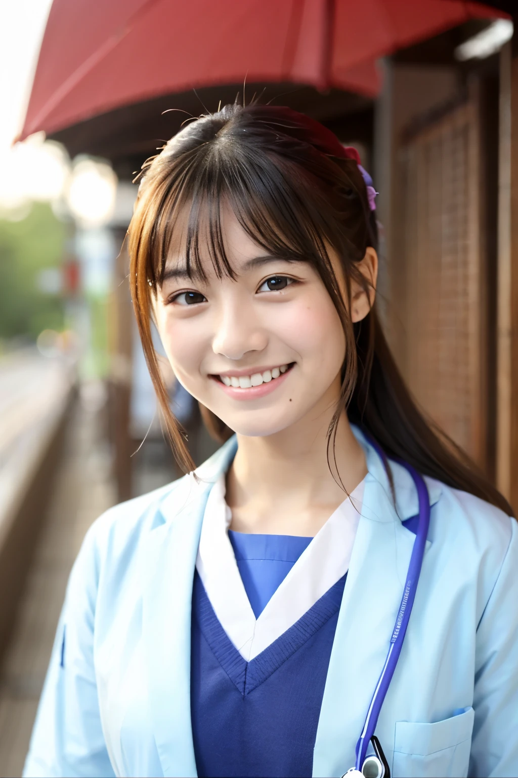cute, アイドルのようにcute16歳少女、Smiling Kindly、、chool nurse's office、Examination of the chest、Small breasts、Exposing her nipples for a medical examination、whole body、whole body像、RAW Photos、Genuine、Real、Realスティック、Raw photo、High resolution、Life、No copyright notice