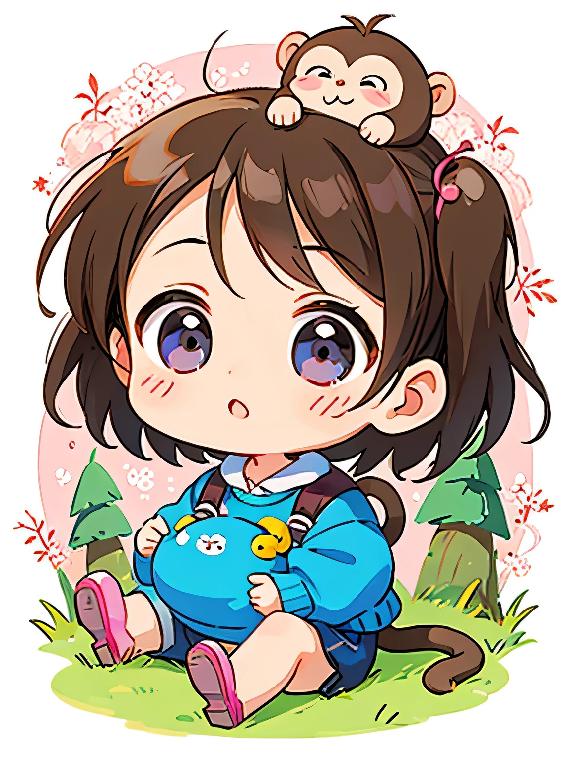 Ai Yazawa style, Kawaii Design, Chibi girl monkey, monkey Forest