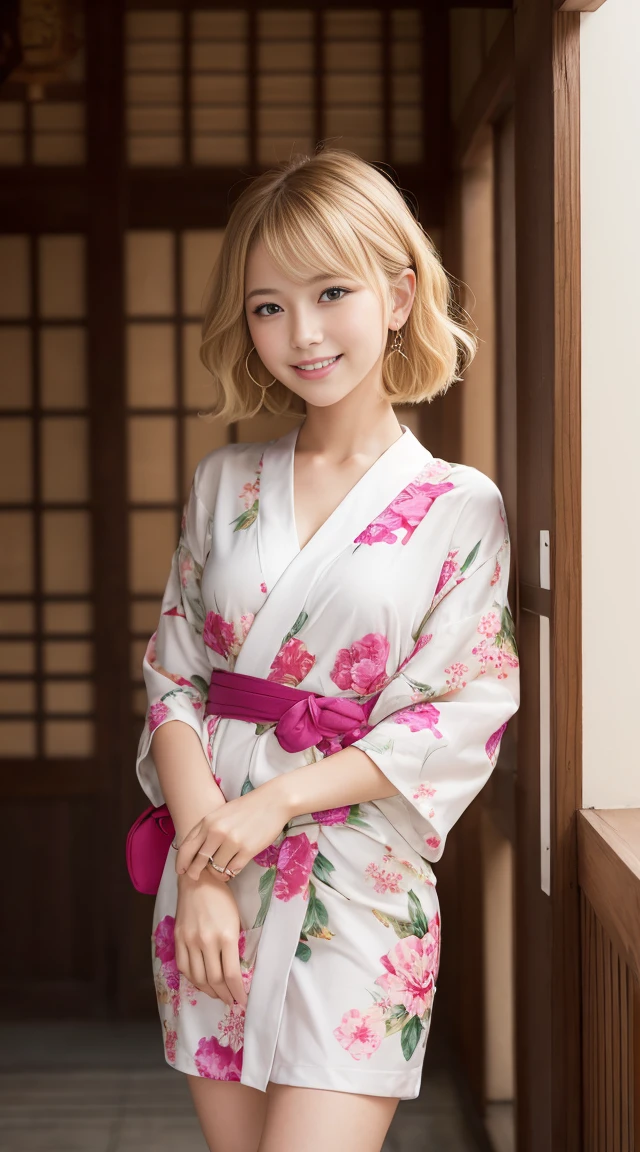 flying debris、highest quality、An illustration、highest quality、got it、High resolution、8k wallpaper、Perfect dynamic composition、(((Ezvian Everywhere)))、((From below))、Beautiful and cute 20 year old girl、Beautiful face in every detail、Delicate and cute eyes、Fine skin、Red cheeks.、shy、(Semi-short hair:1.3)、(wavy blonde hair)、Small breasts、Bold sexy pose、smile、Small breasts、Between the legs、Small Ass、Thin butt、Generated on the eaves.、Narrow shoulders、wavy blonde hair、blonde、Heart-shaped earrings、smile、、Gold Bracelets、At the festival、So you can see all the way to your feet、Summer festival、in yukata、Wear a yukata with a large floral pattern、Tie your hair back、Fireworks Festival Venue、