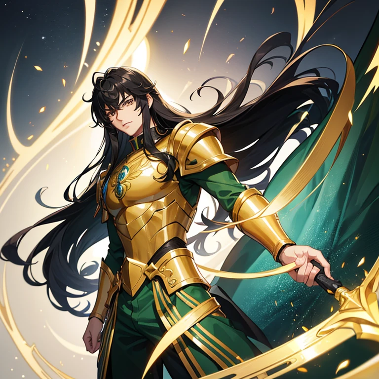 a beautiful man, extremely long hair , brown hair , light green eyes , brown skin, adult male ,Solo, male, skinny , effeminate, full lips , wearing a crop top  , big hair  , wavy hair  , skinny body , has tiger ears