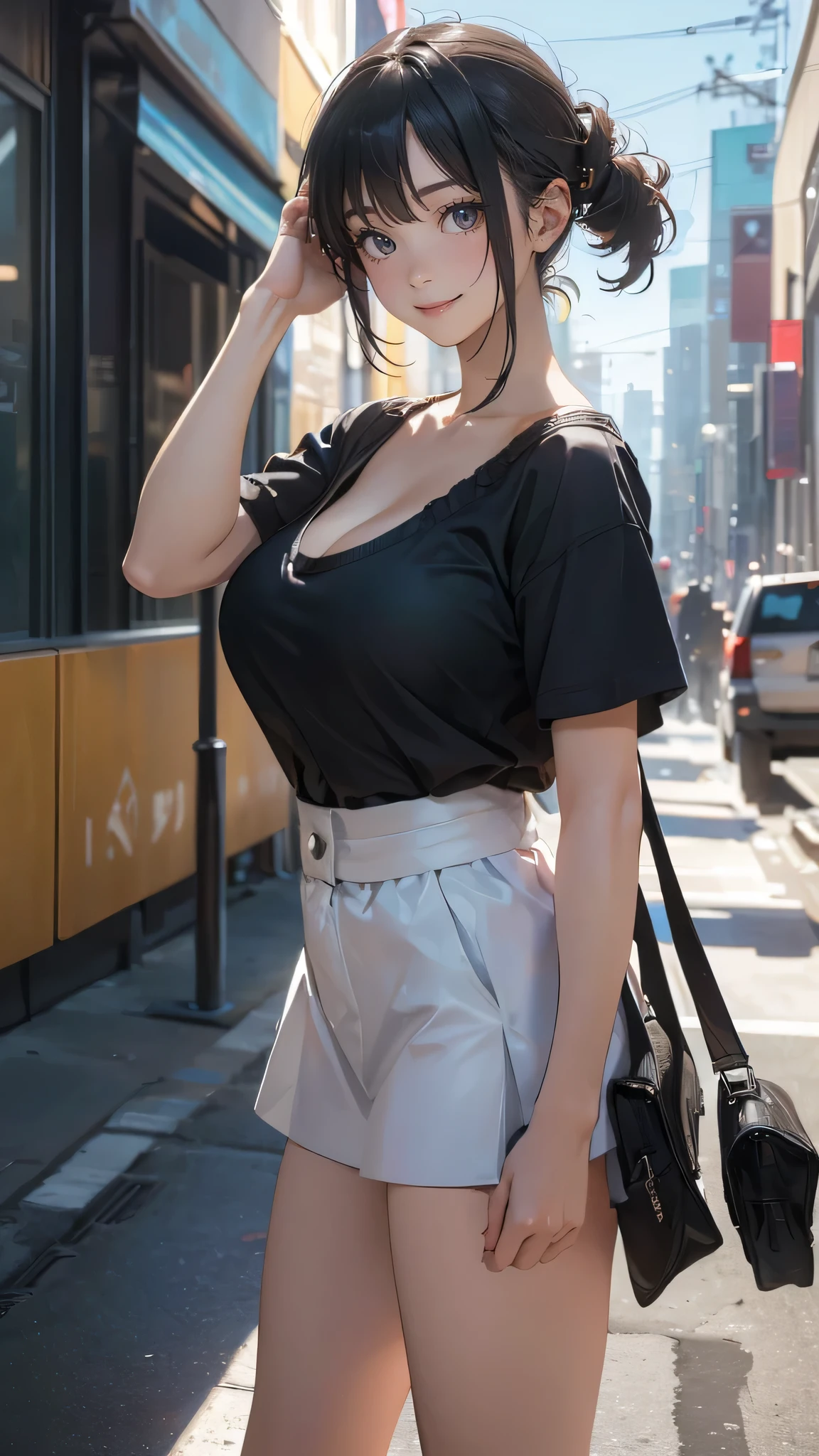 (random boyish fashion),(random pose),(random hairstyle),(large breasts:1.5),(Highest image quality, (8K), Ultra-realistic, Best Quality, High quality, High Definition, high quality texture, high detailing, Beautiful detailed, fine detailed, extremely details CG, Detailed texture, realistic representation of face, masterpiece, presence)