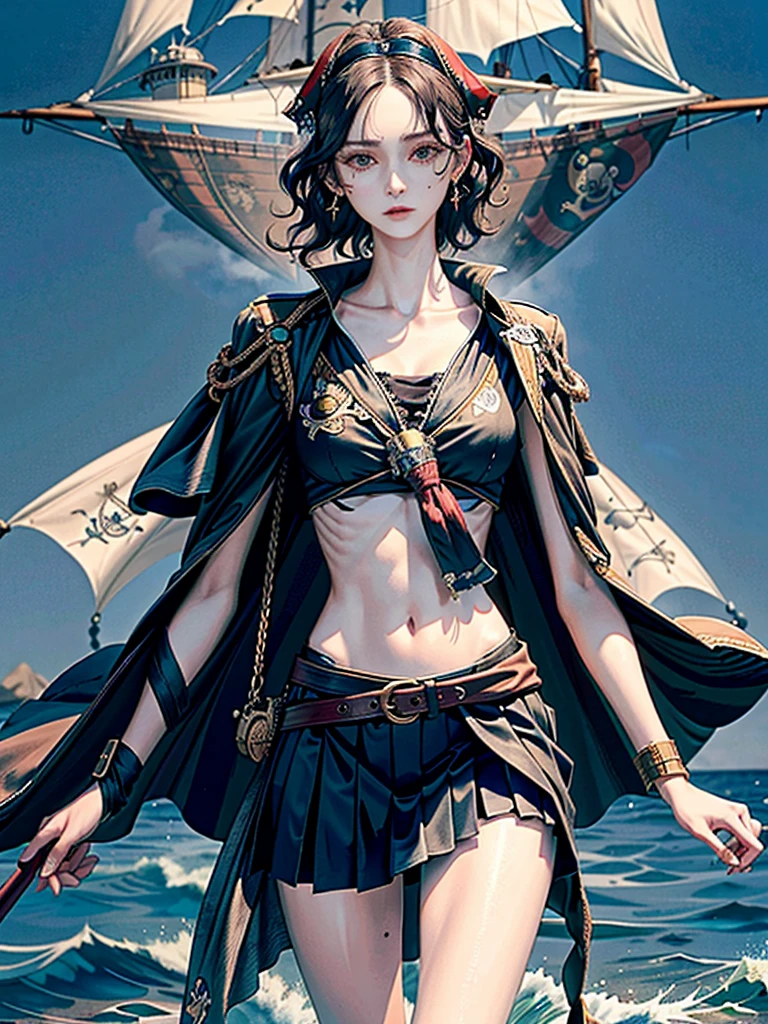 (portrait_of_a_corsair_girl_holding_a_flintlock_walking_in_shallow_water:1.7), slim, skinny, (see_through), (wet),(half_naked:1.67), (surface), (coral_reef_surrounded:1.3),(translucent_ocean:1.5), (ocean), (explosion_of_pirate_sailboat_background:1.899), 1girl, (bird), (ship), , (darkest_sky:1.446), (thunder:1.53), (storm:1.53), realistic, (beach), cloud, blood, (ocean), stone, seagulls, scenery, (wading), (mountain:1.25), (floating_island:1.45), (looking_at_viewer:1.5), prt, air_bubble, aurora, bubble, caustics, plant, scenery, shark, (surreal), waterfall, wave, ,(whale_falling_into_the_water:1.5), prt, (age_of_piracy:1.5)
