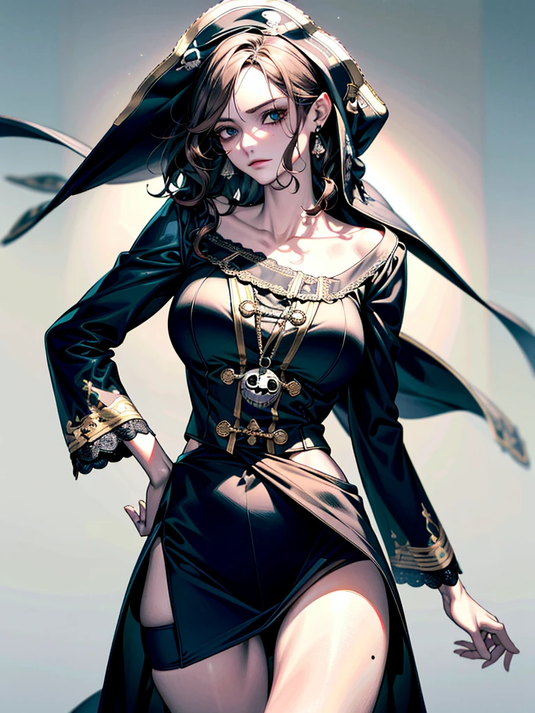 (Masterpiece, Top Quality), Detail, ((Character Concept Art)), (1 Woman, Female, Black Long Dress, Witch Hat, Witch Dress Cloth, Many Parts), (Pale Skin Color), (Detailed Eyes), Detailed Face, ((Bewitching Look Smiling, Sexy, Sensual)), Athletic Body, Black hair color, long hair, long style, ((cast fire magic, mage of fire)), details, anime babe, wallpaper, game illustration, Animagine XL Babe, fanart, animation, (simple background, white background: 1. 3)