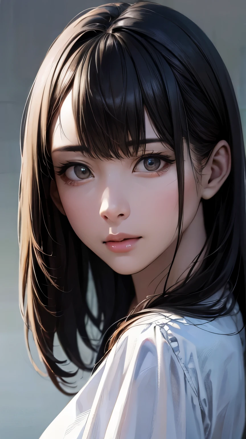 (highest quality、8k、32k、masterpiece)、(Realistic)、(Photorealistic:1.2)、(High resolution)、Very detailed、Very beautiful face and eyes、1 girl、Round and small face、(Droopy eyes:1.3), Narrow waist、Delicate body、(close、highest quality、Attention to detail、Rich skin detail)、(highest quality、8k、Oil paint:1.2)、Very detailed、(Realistic、Realistic:1.37)、Bright colors