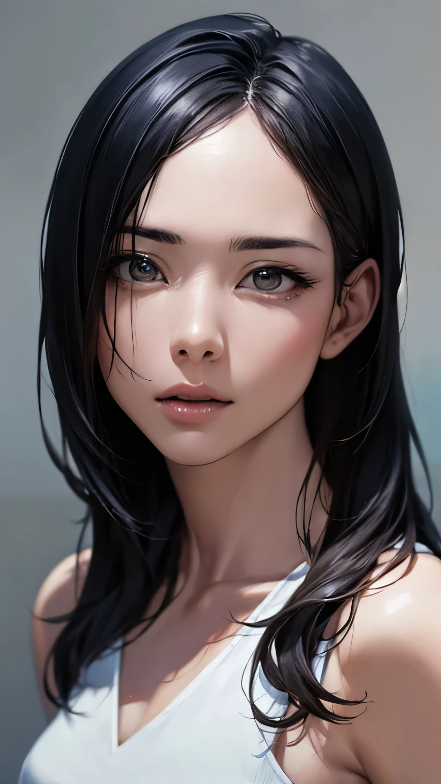 (highest quality、8k、32k、masterpiece)、(Realistic)、(Photorealistic:1.2)、(High resolution)、Very detailed、Very beautiful face and eyes、1 girl、Round and small face、(Droopy eyes:1.3), Narrow waist、Delicate body、(close、highest quality、Attention to detail、Rich skin detail)、(highest quality、8k、Oil paint:1.2)、Very detailed、(Realistic、Realistic:1.37)、Bright colors