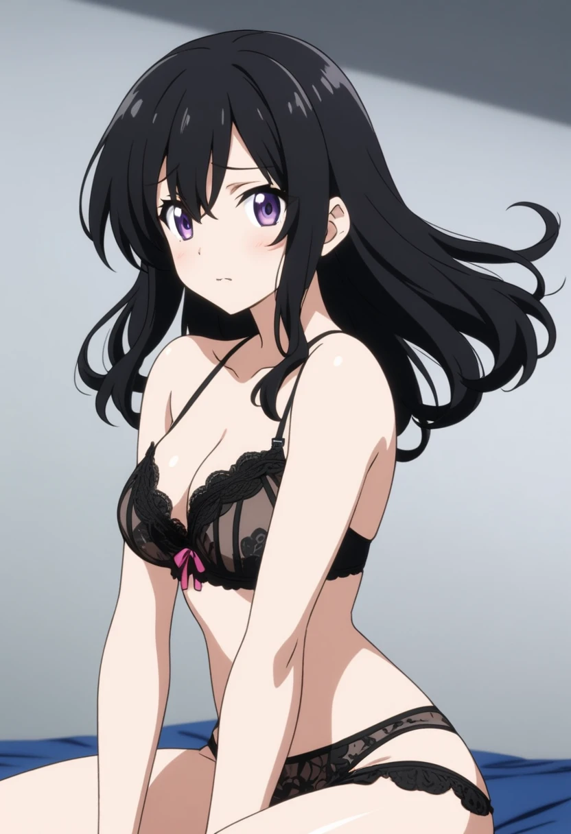 Chica, anime, sexy, lingerie, cabello negro