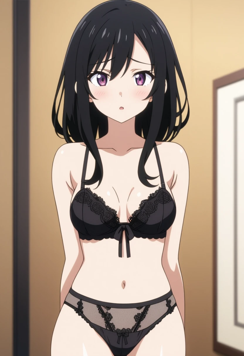 Chica, anime, sexy, lingerie, cabello negro