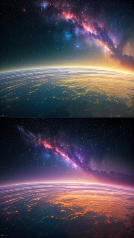 (best quality,4k,8k,highres,masterpiece:1.2), ultra-detailed, (realistic,photorealistic,photo-realistic:1.37), illustrations, oil painting, vibrant colors, soft lighting, celestial beauty, cosmic wonder, vast expanse, breathtaking scene, ethereal atmosphere, otherworldly landscape, dreamlike world, stellar backdrop, heavenly bodies