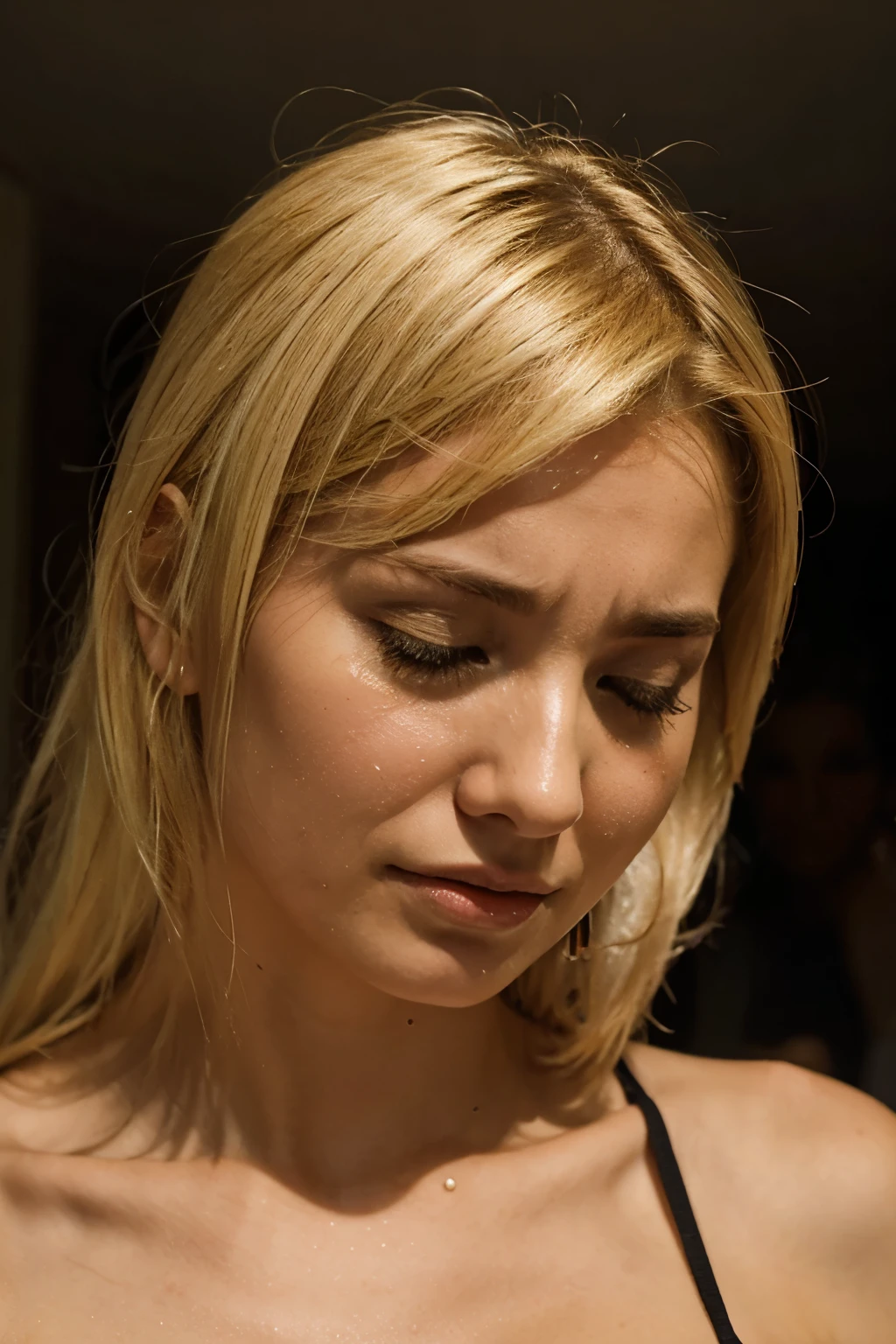 a blonde girl crying