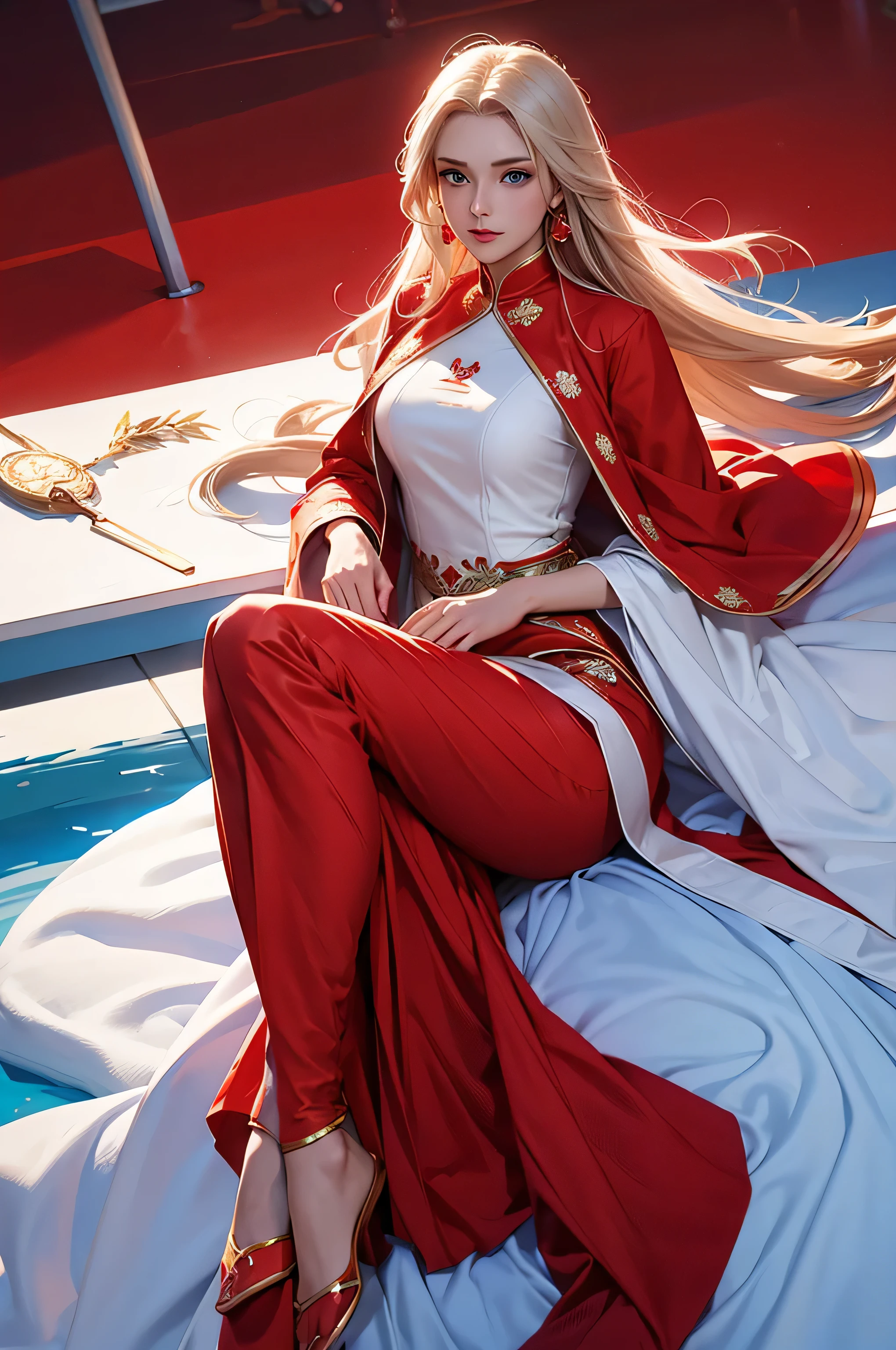 russian realistic anime beautiful girl in red and white indian salwar suit, simple plan suit, mat suit, medium, beautiful blue eyes, medium figure, 4k, hd quality, plan red suit, salwar,