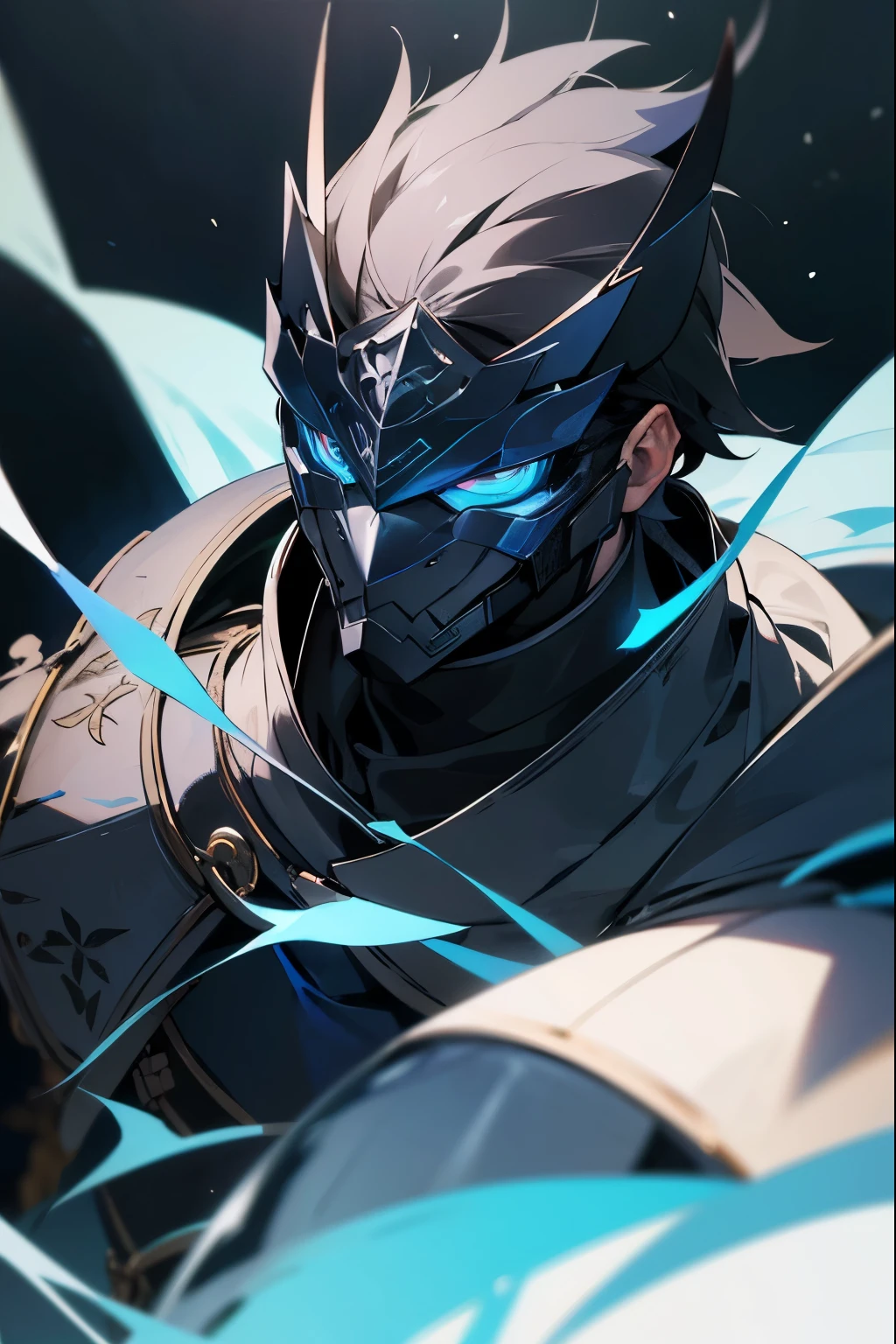 whole bodyが見える、maskをかぶっている、Black Hair、Based on black and blue、Armor、male、character、mask、I can&#39;t see your face、whole body、Astringent、SF、Toes