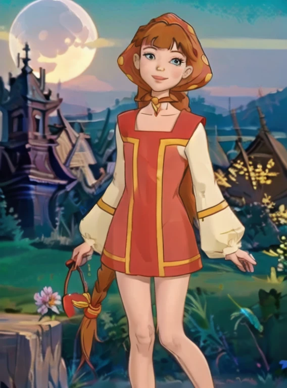 Lubava, Best quality, high_permission, distinct_image, detailed background, 8k quality, High Character Detail, (Very detailed CG unity 8K wallpaper），best qualtiy，cinematic lighting，detailed background，beatiful detailed eyes，A high resolution，ultra - detailed），Flushed complexion，Smile，girl, flower, Moon, night, full body shot, skinny body, thin legs, thin hands, thin neck, cute, 