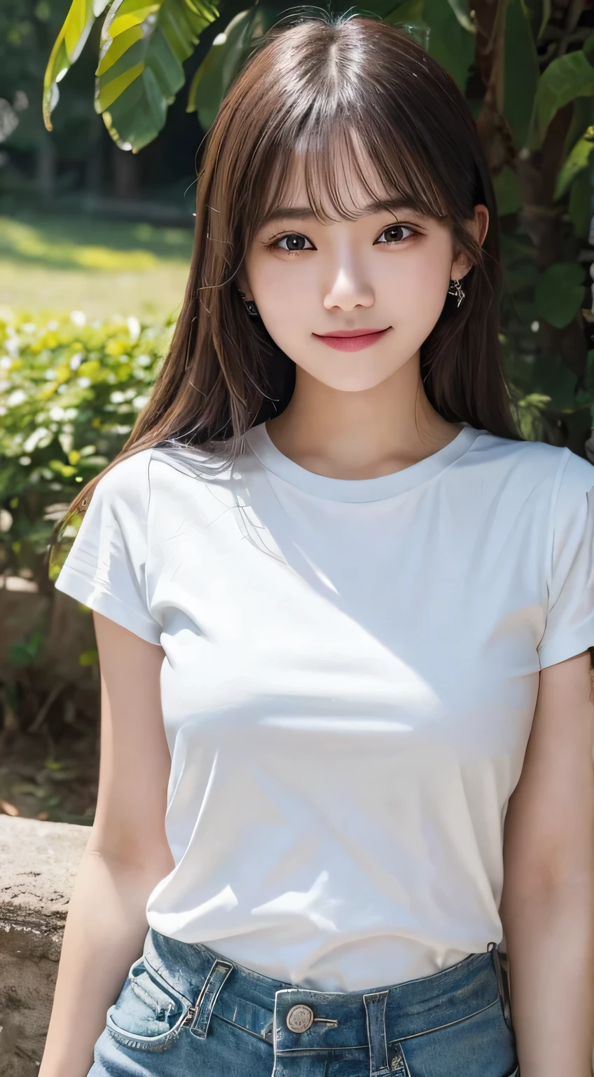 Innocent 20-year-old girl、(t-shirt,shorts),Smile,shortcut,natural Park、original photo, (8k、Top quality、masterpiece:1.2)、(Intricate details:1.4)、(Photorealistic:1.4)、Octane Rendering、Complex 3D rendering with ultra-details, Studio soft light, Rim Light, Vivid details, Super Detail, Realistic skin texture, Facial details, Beautiful eye details, Highly detailed CG Unity 16k wallpaper, cosmetic, (Detailed background:1.2), Smooth skin, whole body、