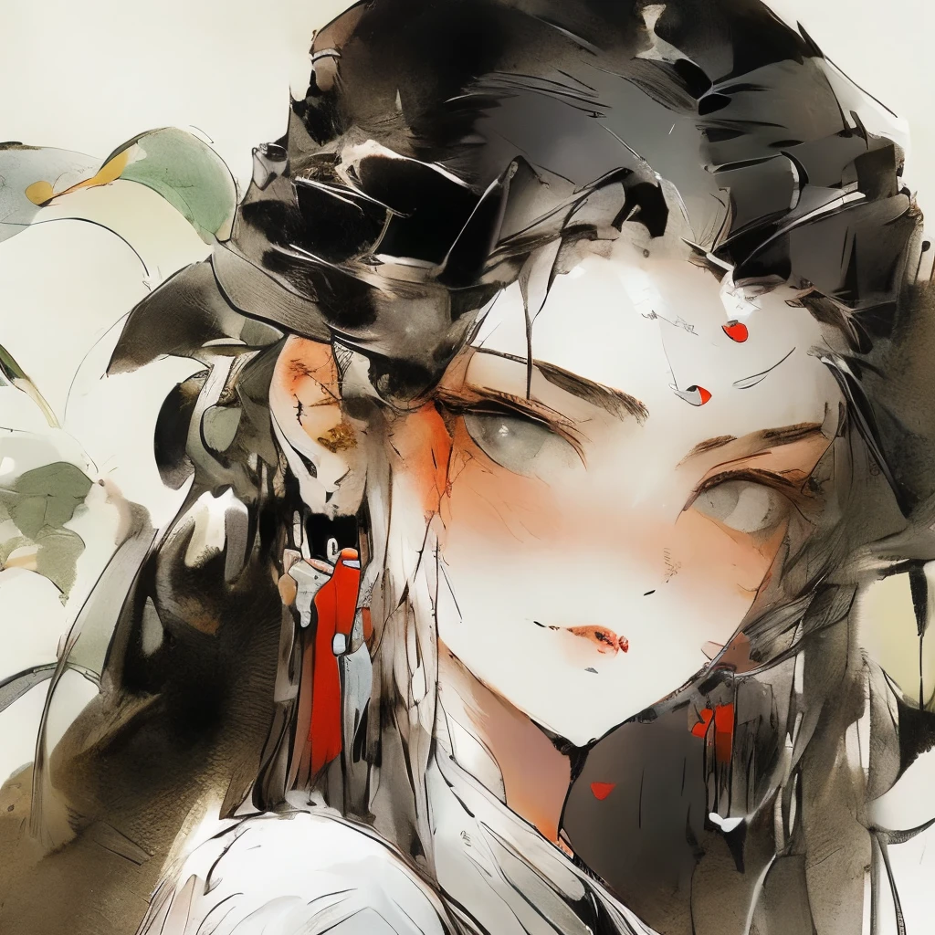 A girl, ancient Chinese dress, head shot, facing the camera, half-squinted eyes, long eyelashes, clear features, clear face, long flowing messy black hair, clean background, masterpiece, super detailed, epic creations, Ultra HD, High Quality, Extremely detailed, Official Art, Unified 8k Wallpapers, 32k