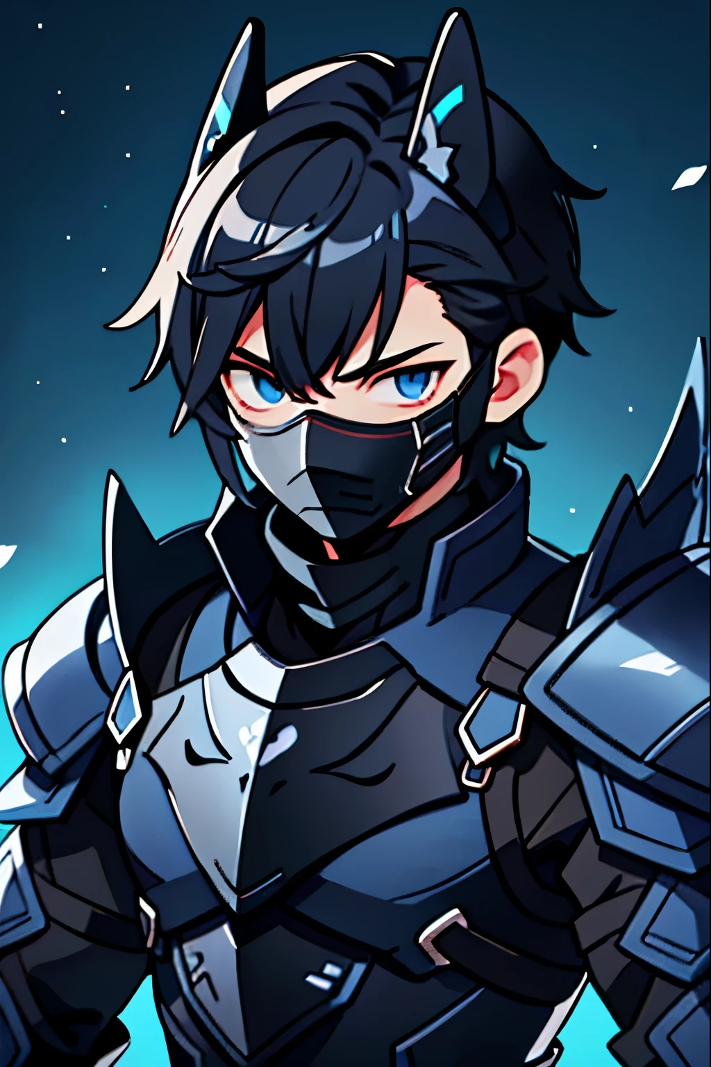 whole bodyが見える、maskをかぶっている、Black Hair、Based on black and blue、Armor、male、character、mask、I can't see your face、whole body、Astringent、SF、Toes