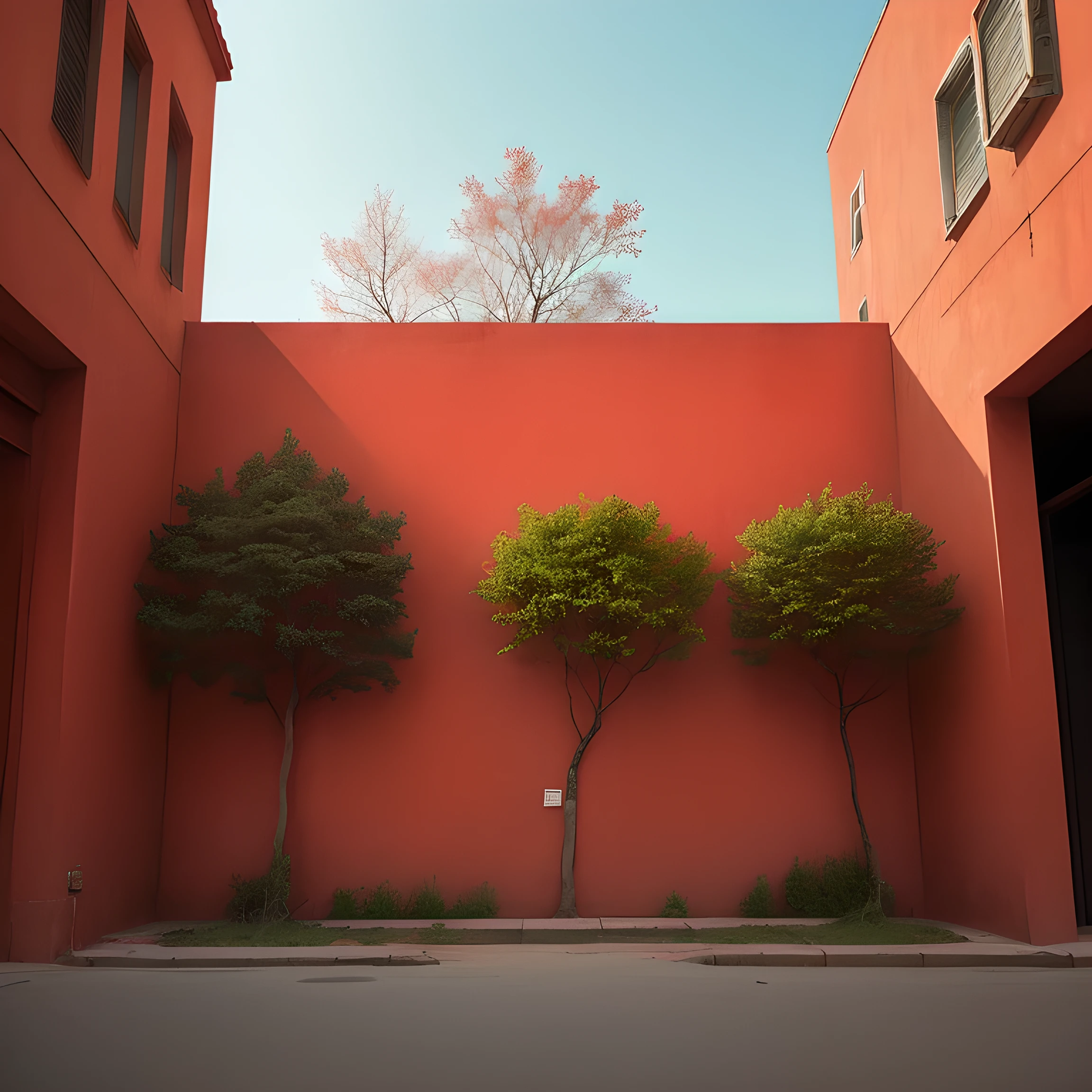 arafed tree with no leaves in front of a Red Wall with a window, contrasted colors, contrasting colors, Inspired by Steve McCurry, contrast. Surreal, Steve McCurry style, contrasted color, Inspired by Henri Cartier-Bresson, contrasting colours, Red Wall, vibrant contrast, interesting composition, colorful contrast, Stunning color photos, Perfectly symmetrical images
