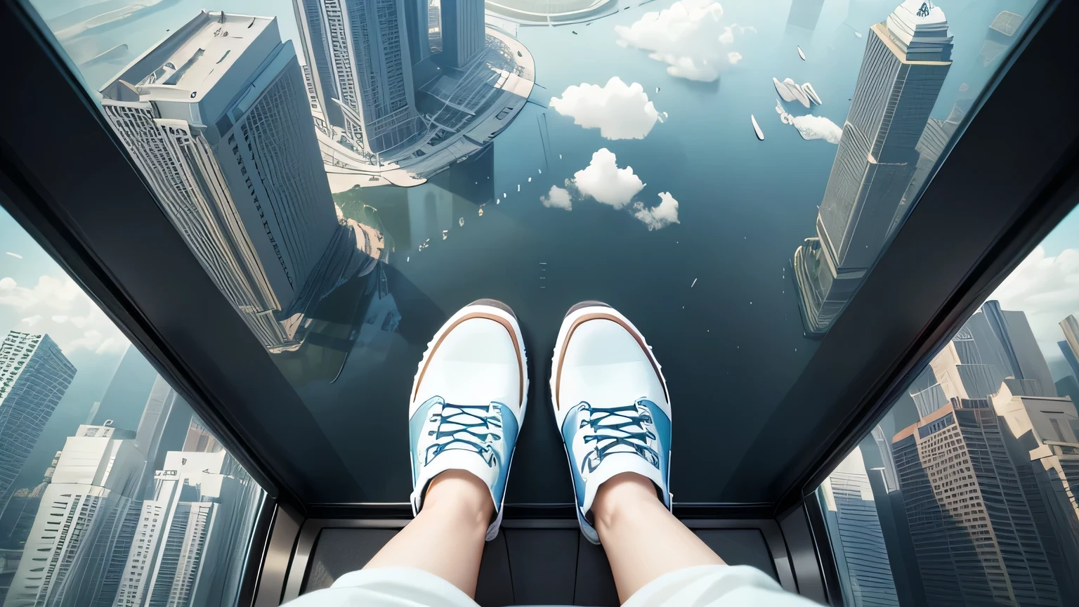 vehicle、glass floor、The feet are made of glass、You can see the view below