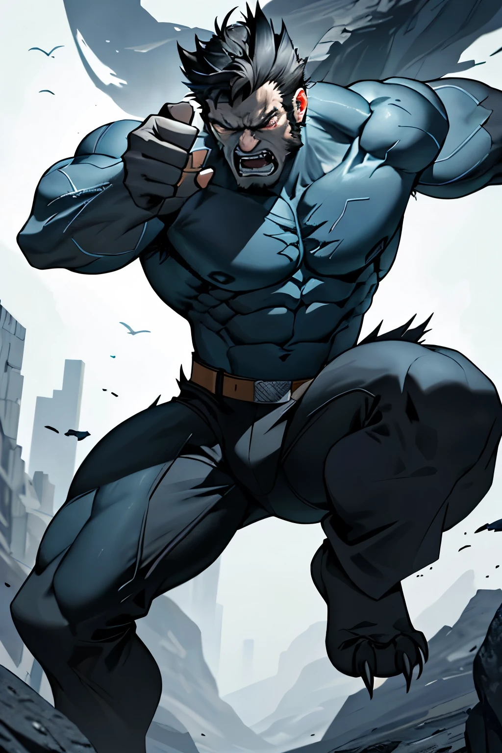 Wolverine's menacing claw, sharply detailed with jagged edges and intricately textured adamantium coating. S2 representation, capturing the raw power and ferocity of the X-Men character. Hyperrealistic rendering of the claw's serrated surface, creating an intensity that jumps off the screen. The claw's intimidating presence, poised in mid-air, as if ready to strike at a moment's notice, exudes a palpable sense of danger. Masterpiece-level, high-resolution image, showcasing the exemplary craftsmanship of the digital artist.