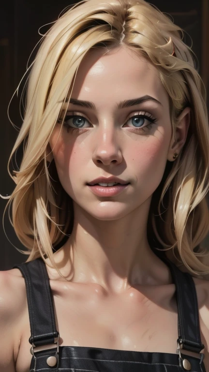 {{{highest quality}}}, {{Very detailed}}, {{Very delicate and beautiful}}, (highest quality, In 8K, 32k, )、realistic oil painting 、Girl wearing a banana peel、Overalls、Line art、Blonde