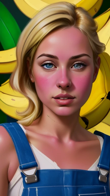 {{{highest quality}}}, {{Very detailed}}, {{Very delicate and beautiful}}, (highest quality, In 8K, 32k, )、realistic oil painting 、Girl wearing a banana peel、Overalls、Line art、Blonde
