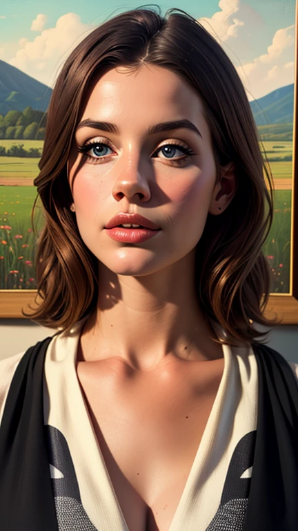 {{{highest quality}}}, {{Very detailed}}, {{Very delicate and beautiful}}, (highest quality, In 8K, 32k, )、Ranch、realistic oil painting 、Girl wearing a cow's head、Overalls、Bone Necklace、American Urban Style、Line art