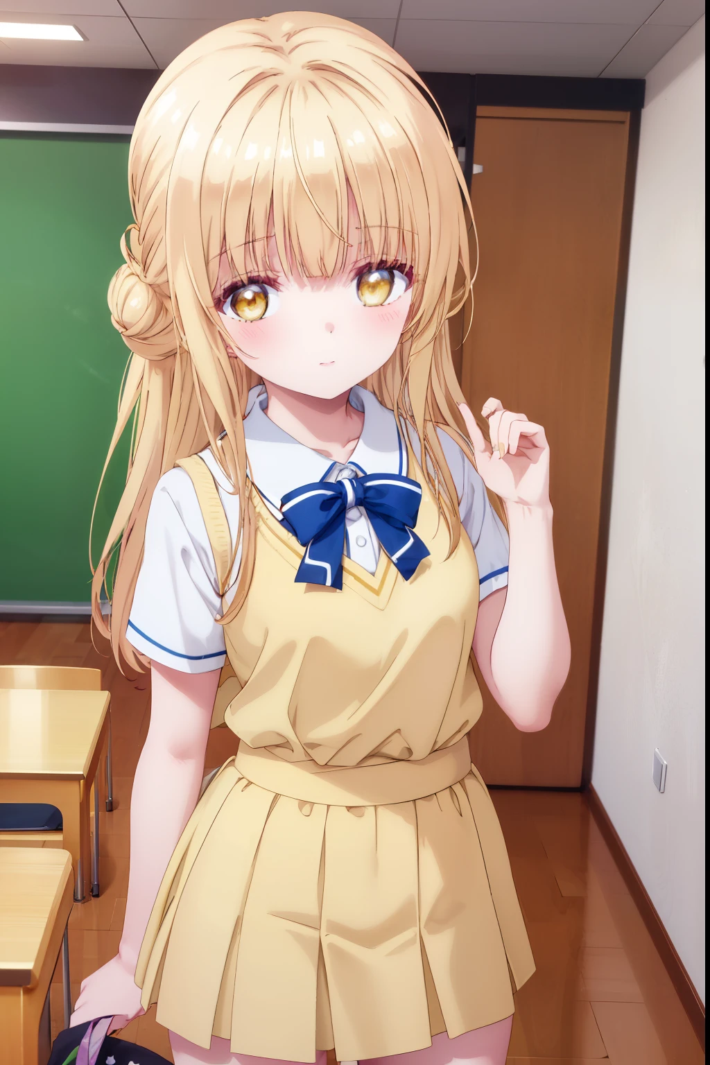 Mahiru shiina, , blonde, (Yellow Eyes:1.3)、Tied bun hairstyle,,blush,smile,Daytime、at school、School classroom、Captivating thighs、Beautiful bare legs, Short-sleeved sailor uniform、very cute、Wear a miniskirt、wearing cute glasses、ta、Small breasts、Cat pose
(masterpiece:1.2), highest quality, High resolution, unity 8k wallpaper, (shape:0.8), (Beautiful and beautiful eyes:1.6), Highly detailed face, Perfect lighting, Extremely detailed CG, (Perfect hands, Perfect Anatomy),