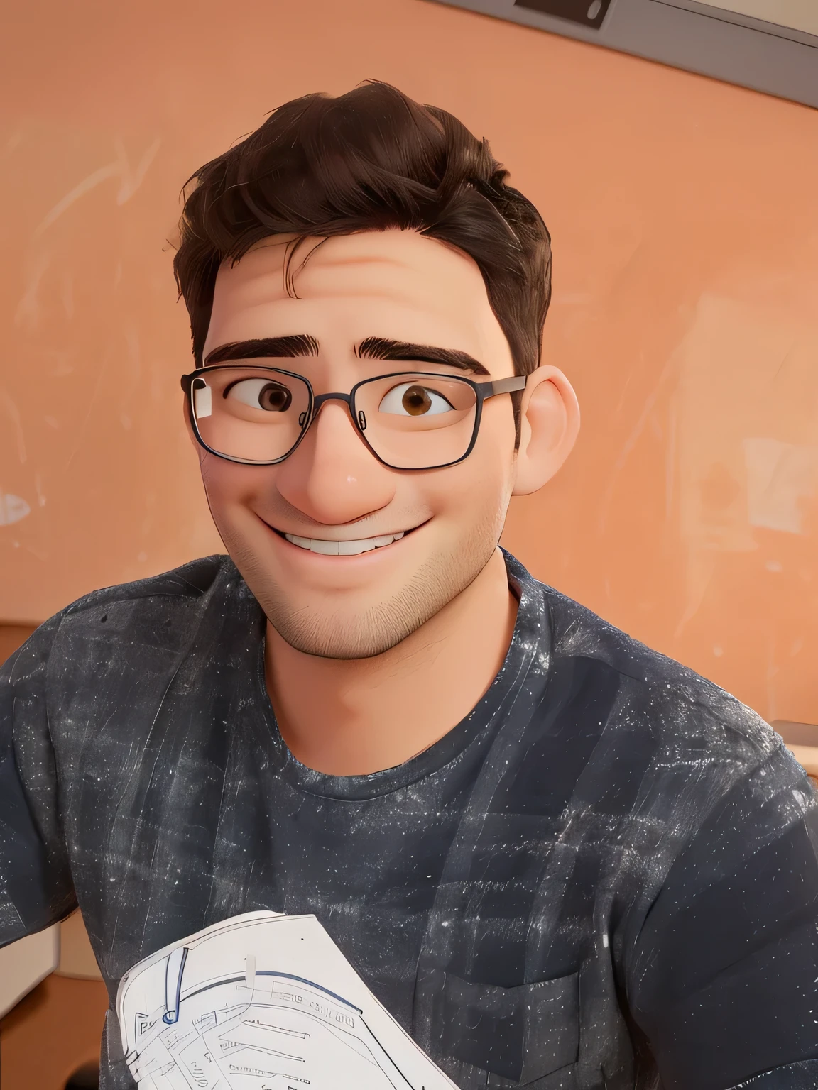 best quality. developer guy. office. smiling. glasses.fix eyes.