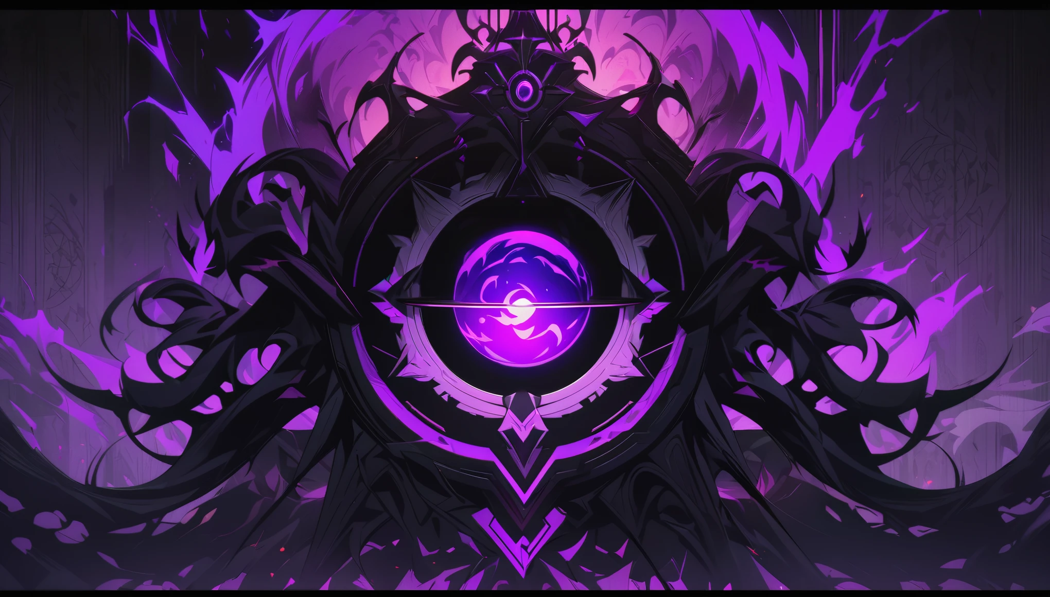 Craft a dark and horrifying masterpiece that captures the essence of a chilling night. The image should be of the best quality, available in 4k and 8k resolutions, and should be a high-resolution masterpiece. The design should incorporate anime aesthetics and be ultra-detailed. The wallpaper should be minimalistic with no borders. The color scheme should primarily include shades of grey, violet, dark red, and dark orange. In the center, place a minimalistic logo above a low detail, 2D flat art depiction of a fire sphere. Despite the minimalistic design, the image should still convey a sense of dread and unease. The overall design should be suitable for use as a minimalistic wallpaper.