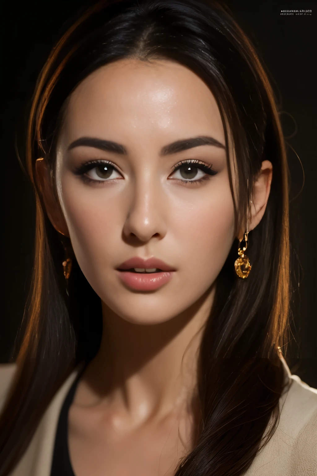 Hyperrealist portrait of Monica Bellucci, Fantasy art, Photorealistic, Dynamic Lighting, Art Station, Poster, Volumetric lighting, Highly detailed face, 4k yen, Awards,, One girl, In the Dark, Deep Shadow, Modest, Cowboy Shot, (Official attire:1.4) ,Long Hair, Black Hair