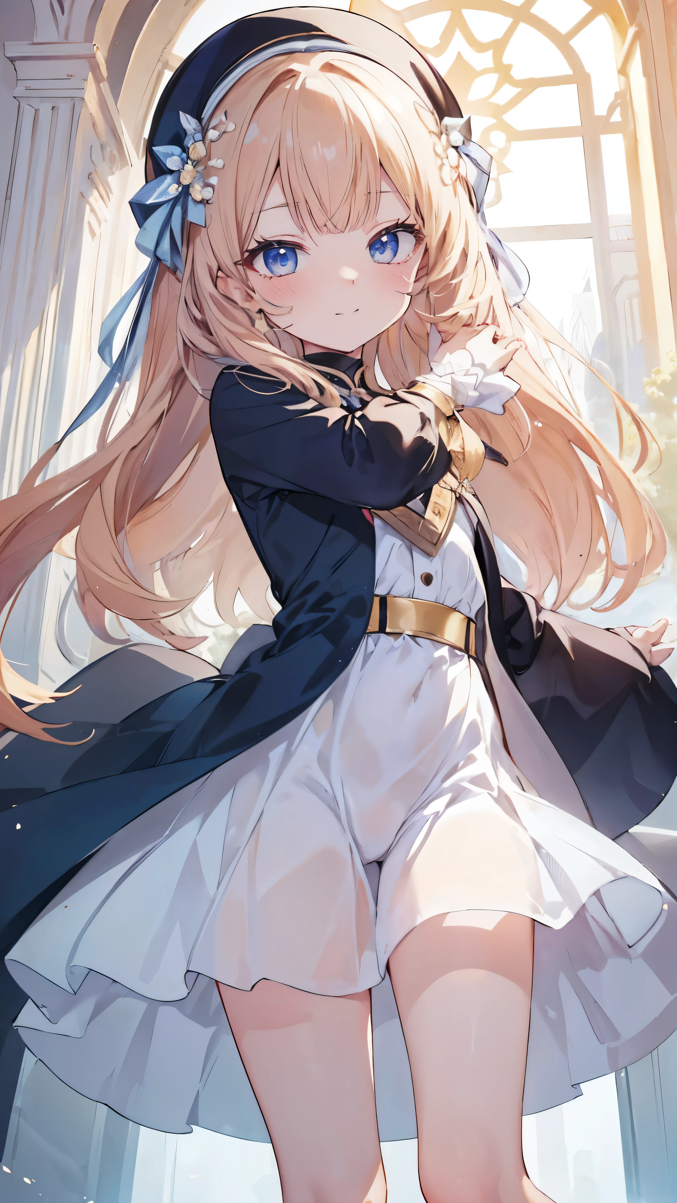 Masterpiece、Highest quality、highest quality、(((Girl)))、((((Petite))))、(smile)、Shiny hair quality、Small face、Dynamic pose、Super detailed, beautiful, wide eyes、Ultra-detailed, clear and beautiful faces、(cute illustration:1.2), High-resolution, ultra-detailed, best quality, embarrassed,Thighs