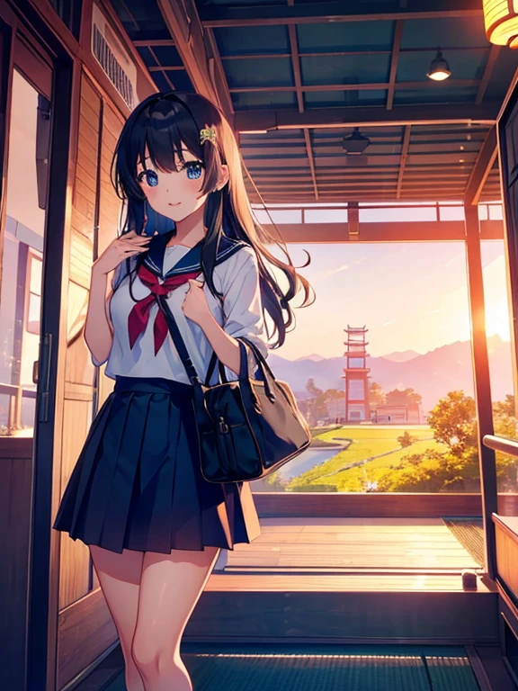 High girls traveling to Japan、Looks like a lot of fun、anime、Everything sparkles、Beautiful scenery、Cute girl、